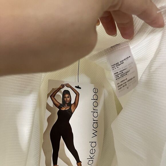 NWT NAKED WARDROBE white ribbed halter cowl neck top size small - Picture 4 of 4